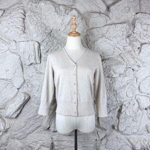 Ralph Lauren Sport c. 1990s  Cropped Cardigan Sweater Heather Oatmeal | L